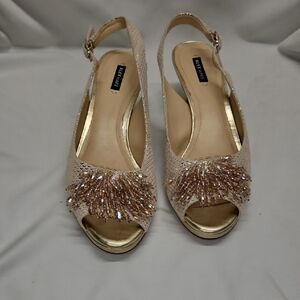 Alex Marie Marla Rhinestone Beaded Gold Pump Heel